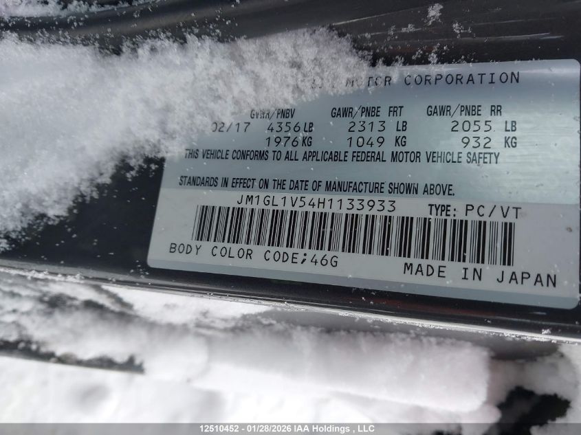 2017 Mazda 6 Touring VIN: JM1GL1V54H1133933 Lot: 12510452