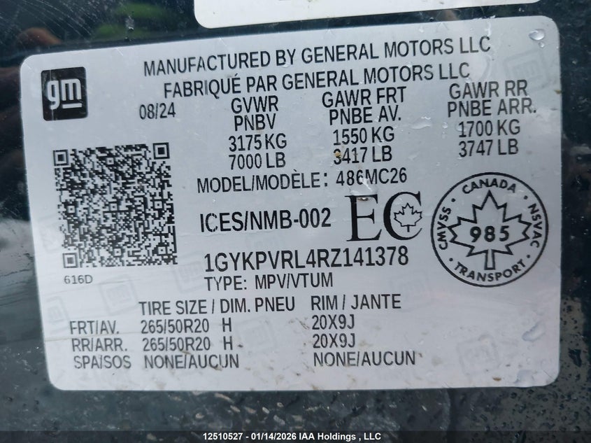 2024 Cadillac Lyriq Sport 2 Rwd VIN: 1GYKPVRL4RZ141378 Lot: 12510527