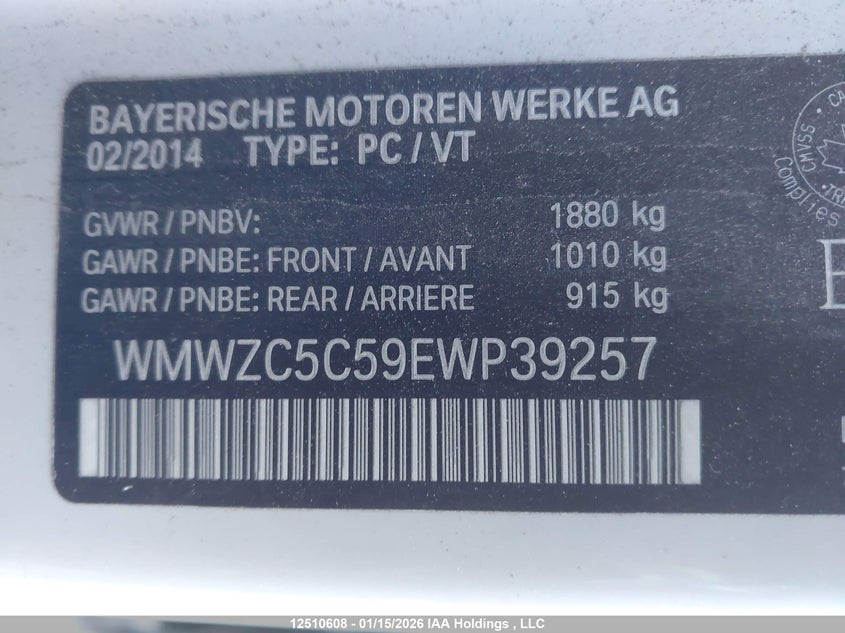 2014 Mini Countryman Cooper S VIN: WMWZC5C59EWP39257 Lot: 12510608