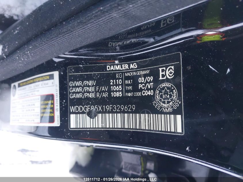 2009 Mercedes-Benz C 230 4Matic VIN: WDDGF85X19F329629 Lot: 12511712