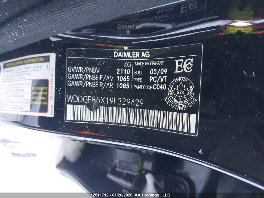 2009 Mercedes-Benz C 230 4Matic VIN: WDDGF85X19F329629 Lot: 12511712