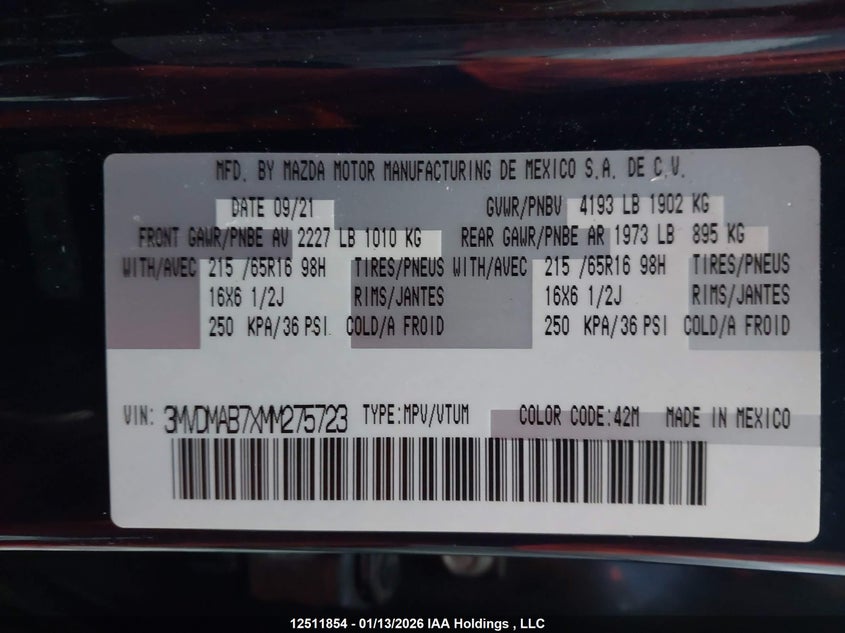 2021 Mazda Cx-30 Gx VIN: 3MVDMAB7XMM275723 Lot: 12511854