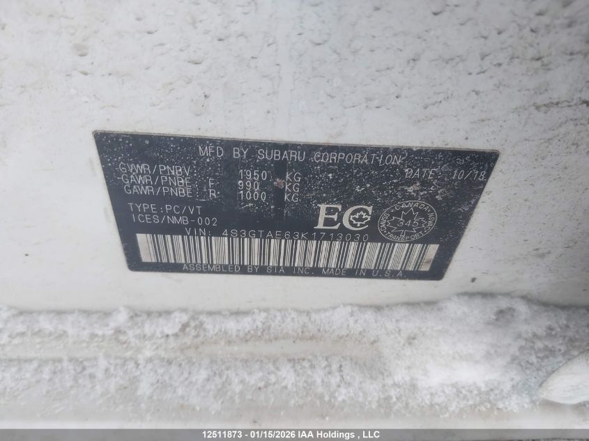 2019 Subaru Impreza Sport VIN: 4S3GTAE63K1713030 Lot: 12511873