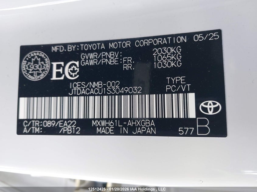 2025 Toyota Prius VIN: JTDACACU1S3049032 Lot: 12512425