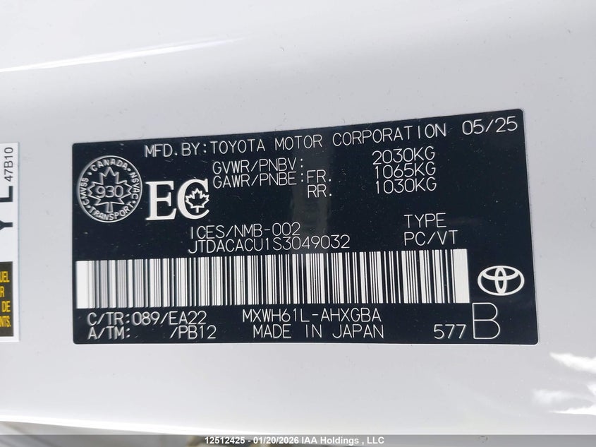 2025 Toyota Prius VIN: JTDACACU1S3049032 Lot: 12512425