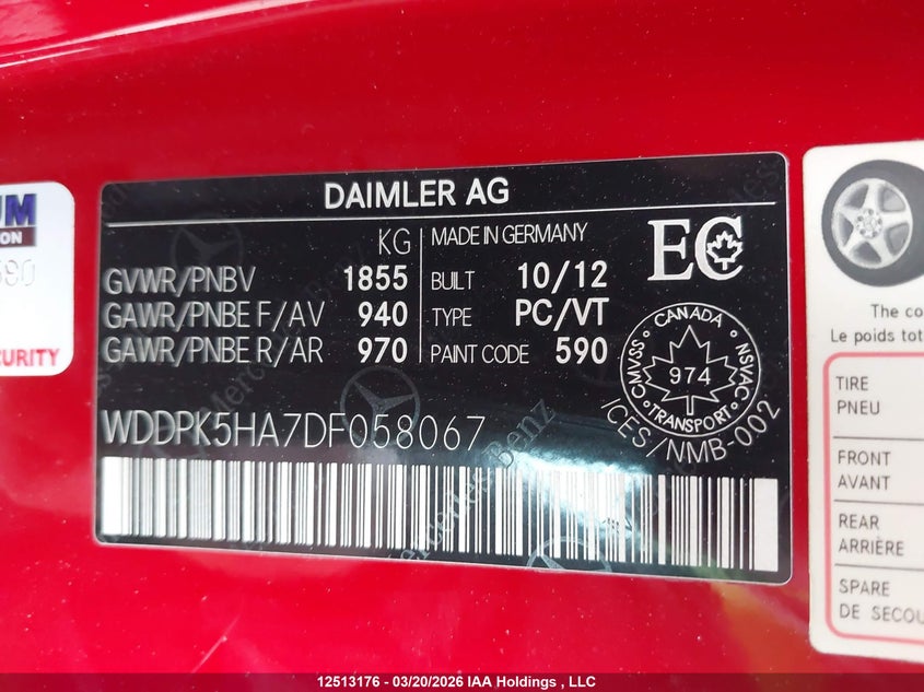2013 Mercedes-Benz Slk 350 VIN: WDDPK5HA7DF058067 Lot: 12513176