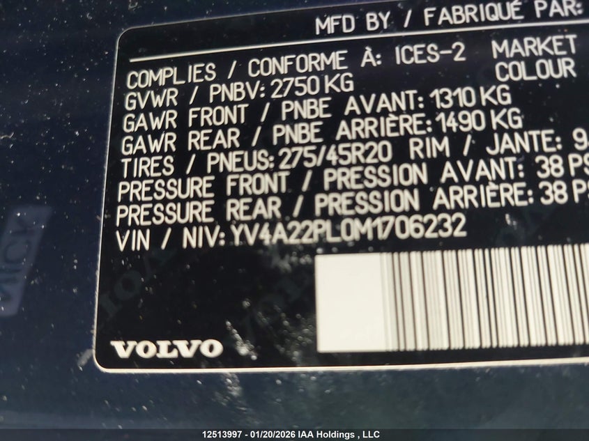 2021 Volvo Xc90 T6 Inscription VIN: YV4A22PL0M1706232 Lot: 12513997