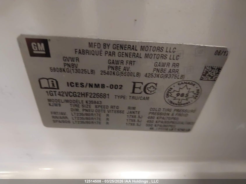 2017 GMC Sierra 3500Hd VIN: 1GT42VCG2HF226681 Lot: 12514508
