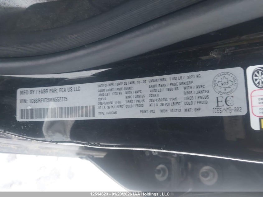 2021 Ram 1500 Sport VIN: 1C6SRFVT5MN552775 Lot: 12514623