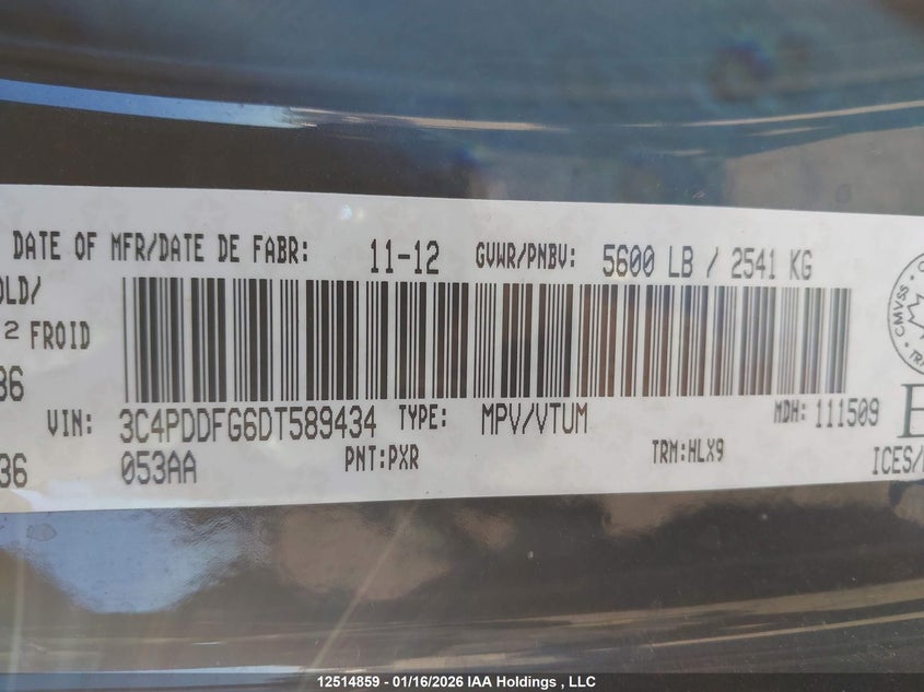 2013 Dodge Journey R/T VIN: 3C4PDDFG6DT589434 Lot: 12514859