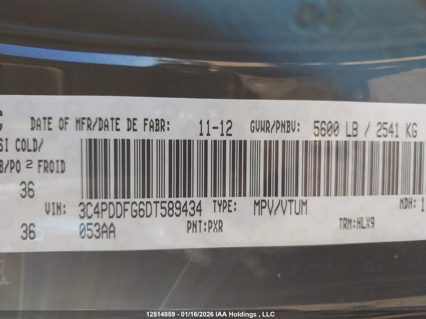 2013 Dodge Journey R/T VIN: 3C4PDDFG6DT589434 Lot: 12514859