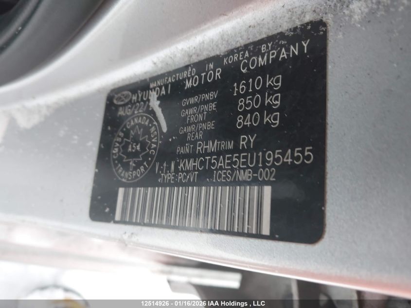 2014 Hyundai Accent Gls/Gs VIN: KMHCT5AE5EU195455 Lot: 12514926