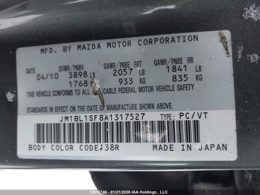 2010 Mazda Mazda3 VIN: JM1BL1SF8A1317527 Lot: 12515746