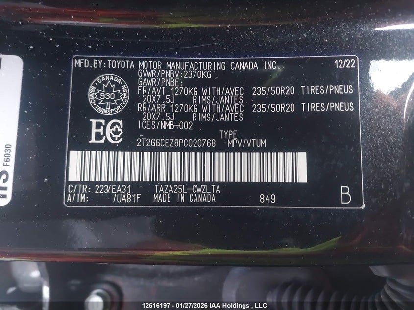 2023 Lexus Nx 350 VIN: 2T2GGCEZ8PC020768 Lot: 12516197