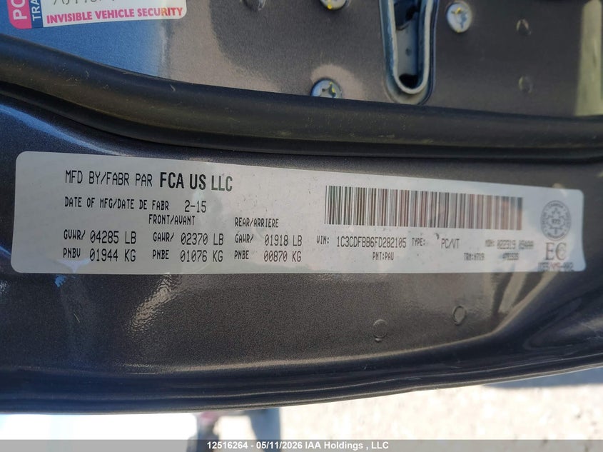 2015 Dodge Dart Sxt VIN: 1C3CDFBB6FD282105 Lot: 12516264
