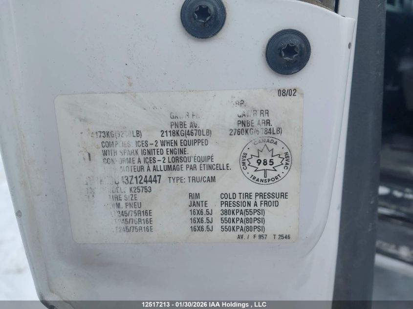 2003 GMC Sierra K2500 Heavy Duty VIN: 1GTHK29U43Z124447 Lot: 12517213