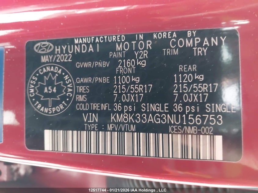 2022 Hyundai Kona Electric Ultimate VIN: KM8K33AG3NU156753 Lot: 12517744