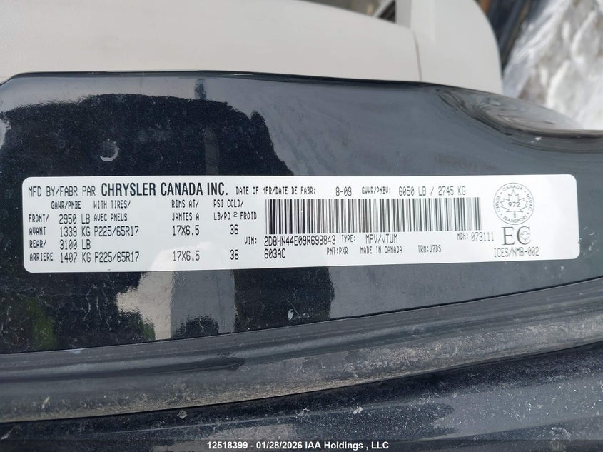 2009 Dodge Grand Caravan Se VIN: 2D8HN44E09R698843 Lot: 12518399