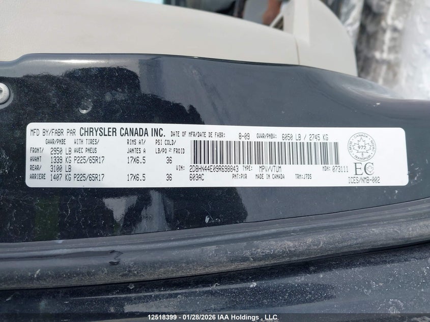 2009 Dodge Grand Caravan Se VIN: 2D8HN44E09R698843 Lot: 12518399