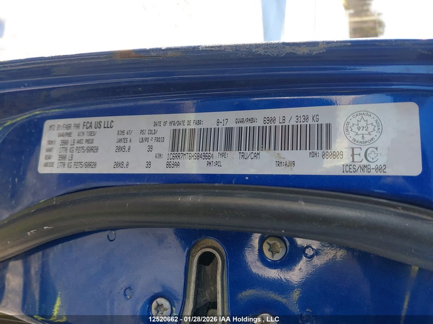 2017 Ram 1500 Sport VIN: 1C6RR7MT6HS849664 Lot: 12520662