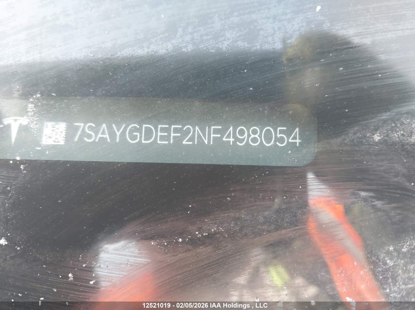 2022 Tesla Model Y Performance VIN: 7SAYGDEF2NF498054 Lot: 12521019