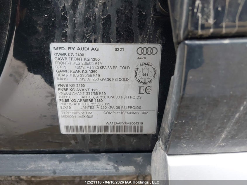 2021 Audi Q5 Progressiv VIN: WA1EAAFY7M2064319 Lot: 12521116