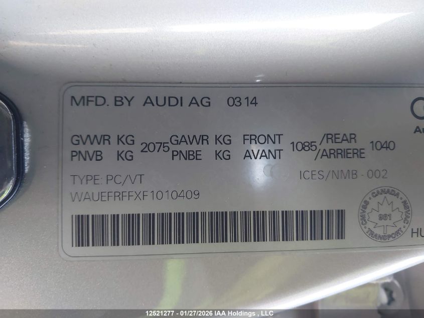 2015 Audi A3 VIN: WAUEFRFFXF1010409 Lot: 12521277