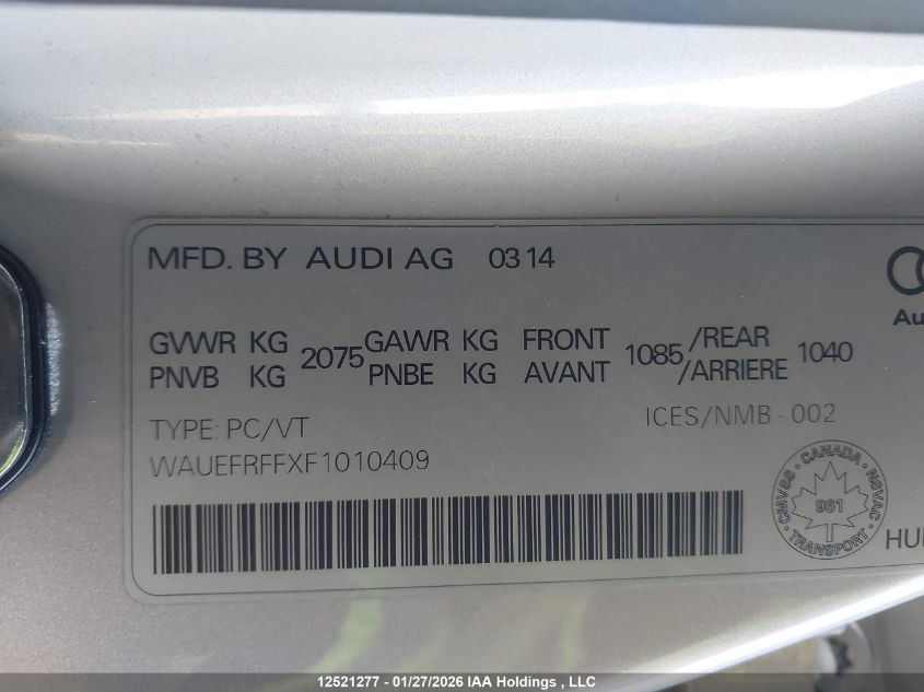 2015 Audi A3 VIN: WAUEFRFFXF1010409 Lot: 12521277