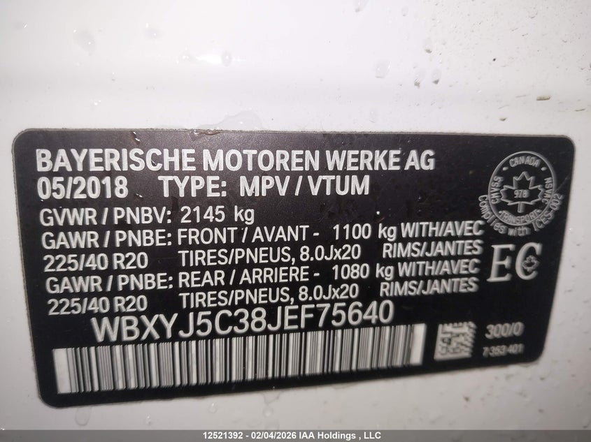 2018 BMW X2 xDrive28I VIN: WBXYJ5C38JEF75640 Lot: 12521392