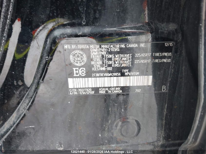 2016 Toyota Rav4 Le VIN: 2T3BFREV8GW428856 Lot: 12521440