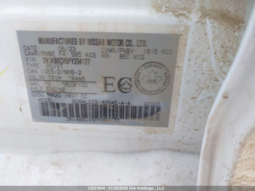 2023 Nissan Sentra Sv VIN: 3N1AB8CV5PY294177 Lot: 12521604