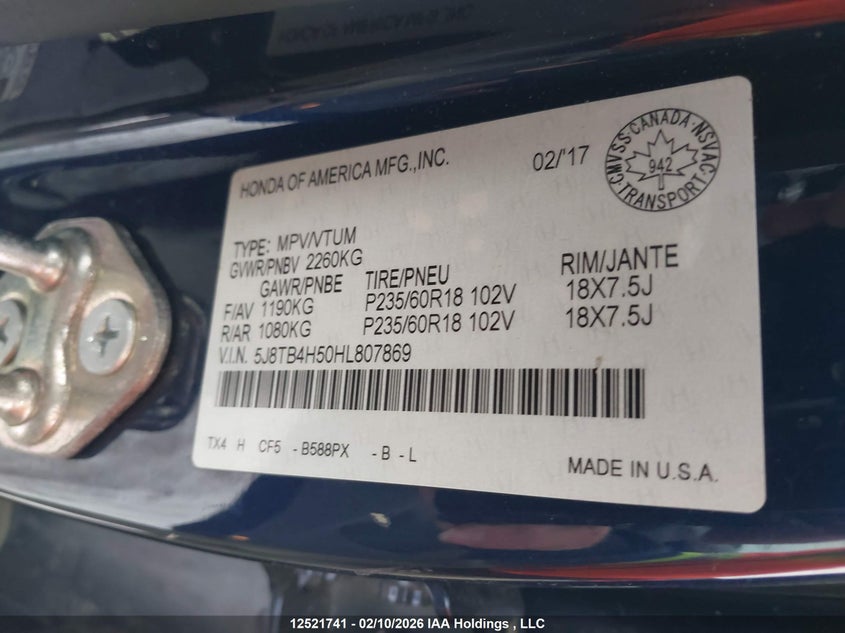 2017 Acura Rdx Tech VIN: 5J8TB4H50HL807869 Lot: 12521741