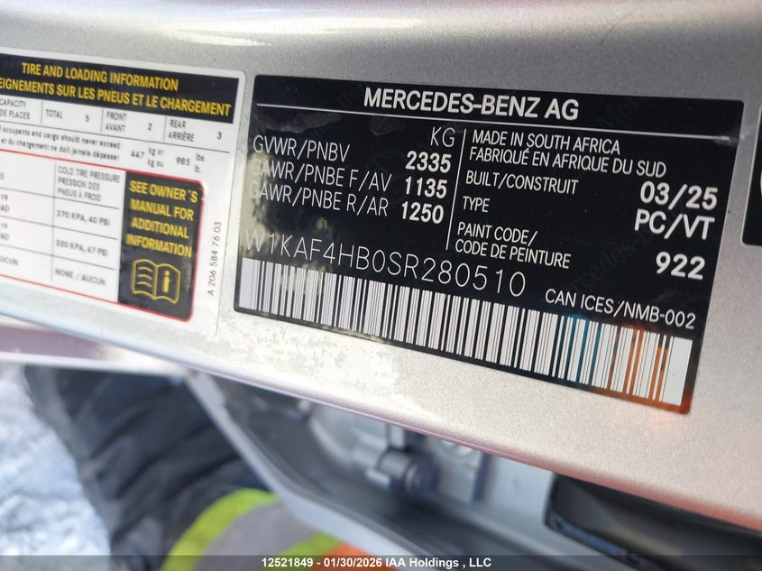 2025 Mercedes-Benz C 300 4Matic VIN: W1KAF4HB0SR280510 Lot: 12521849