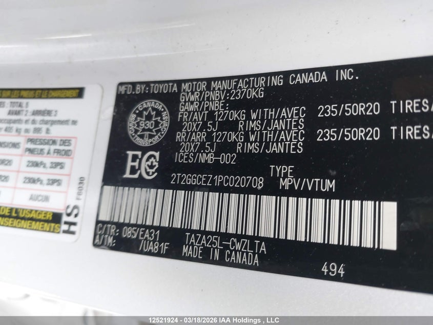 2023 Lexus Nx 350 VIN: 2T2GGCEZ1PC020708 Lot: 12521924