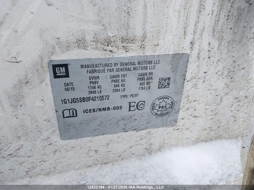 2015 Chevrolet Sonic VIN: 1G1JG5SB0F4210572 Lot: 12522194