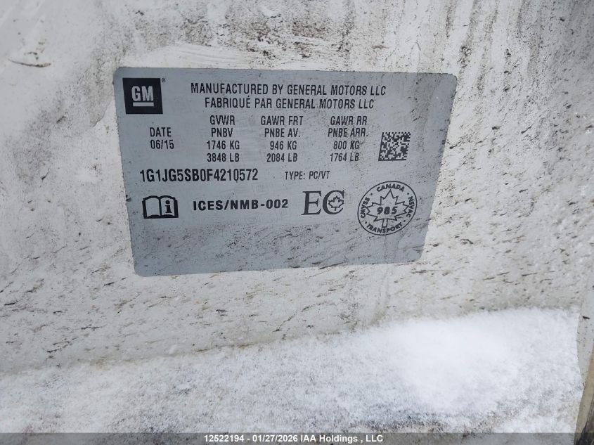 2015 Chevrolet Sonic VIN: 1G1JG5SB0F4210572 Lot: 12522194