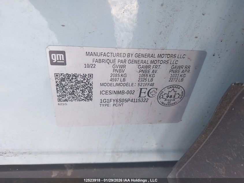 2023 Chevrolet Bolt Euv VIN: 1G1FY6S05P4115322 Lot: 12523918