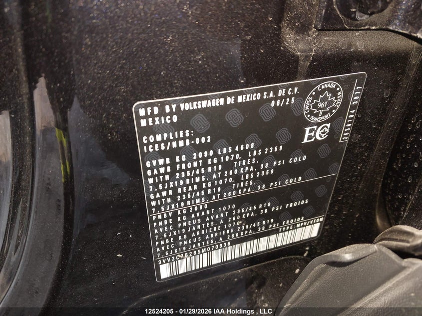2025 Volkswagen Taos Se Black VIN: 3VV2C7B28SM070936 Lot: 12524205