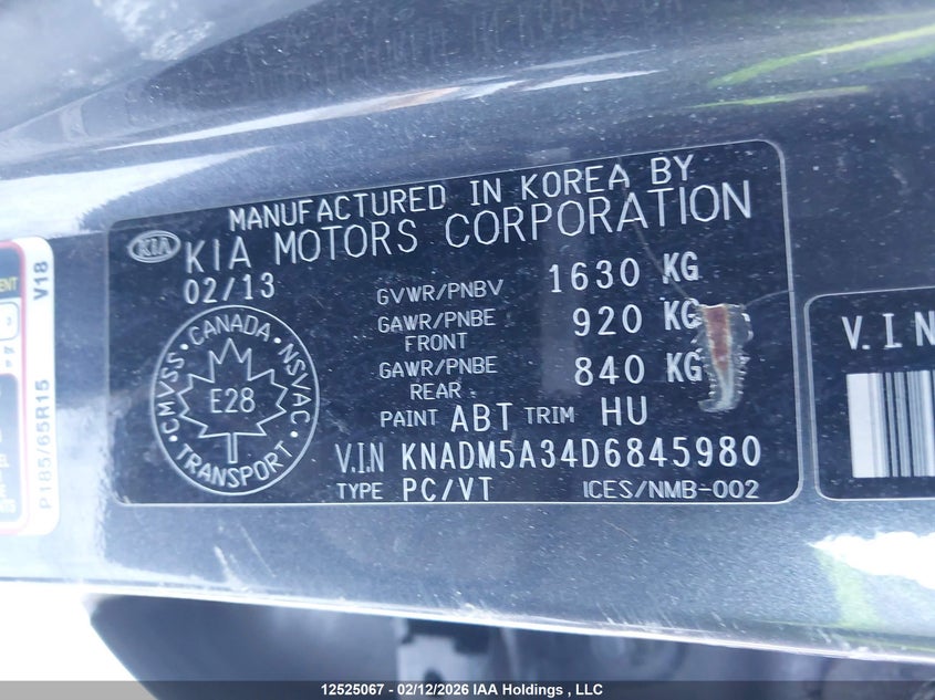 2013 Kia Rio Lx VIN: KNADM5A34D6845980 Lot: 12525067