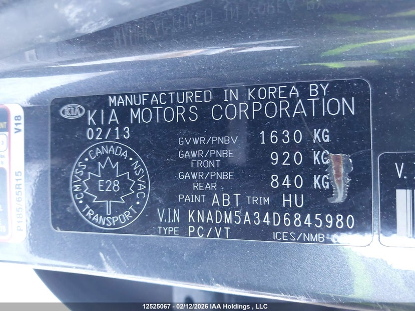 2013 Kia Rio Lx VIN: KNADM5A34D6845980 Lot: 12525067