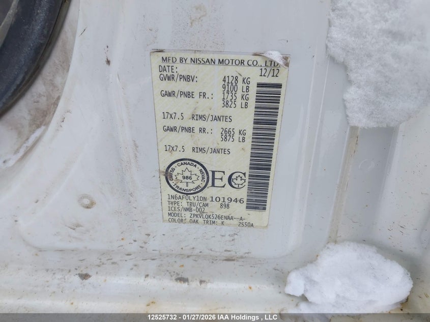 2013 Nissan Nv 2500/3500 VIN: 1N6AF0LY1DN101946 Lot: 12525732