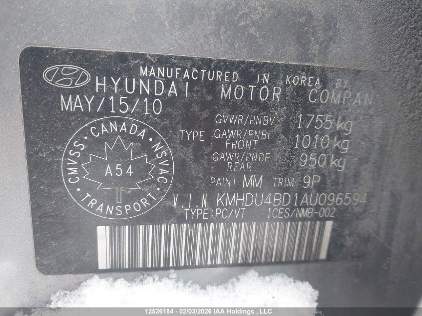 2010 Hyundai Elantra Gl VIN: KMHDU4BD1AU096594 Lot: 12526184