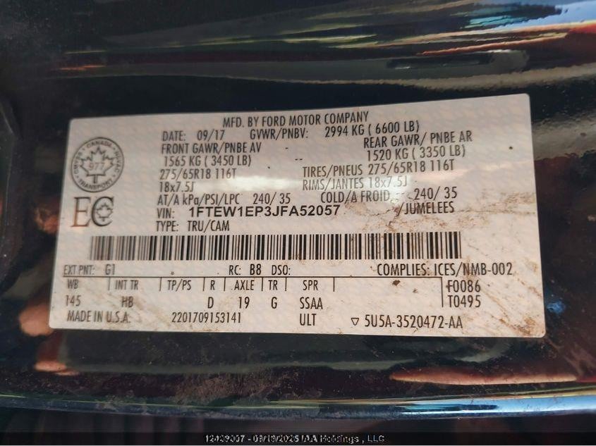 2018 Ford F150 Supercrew VIN: 1FTEW1EP3JFA52057 Lot: 12526201