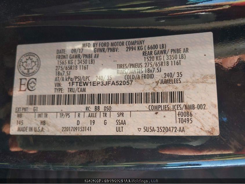 2018 Ford F150 Supercrew VIN: 1FTEW1EP3JFA52057 Lot: 12526201