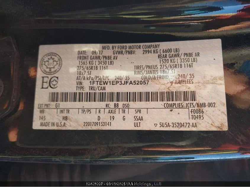 2018 Ford F150 Supercrew VIN: 1FTEW1EP3JFA52057 Lot: 12526201