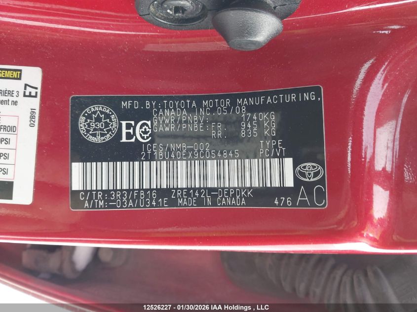 2009 Toyota Corolla Ce VIN: 2T1BU40EX9C054845 Lot: 12526227