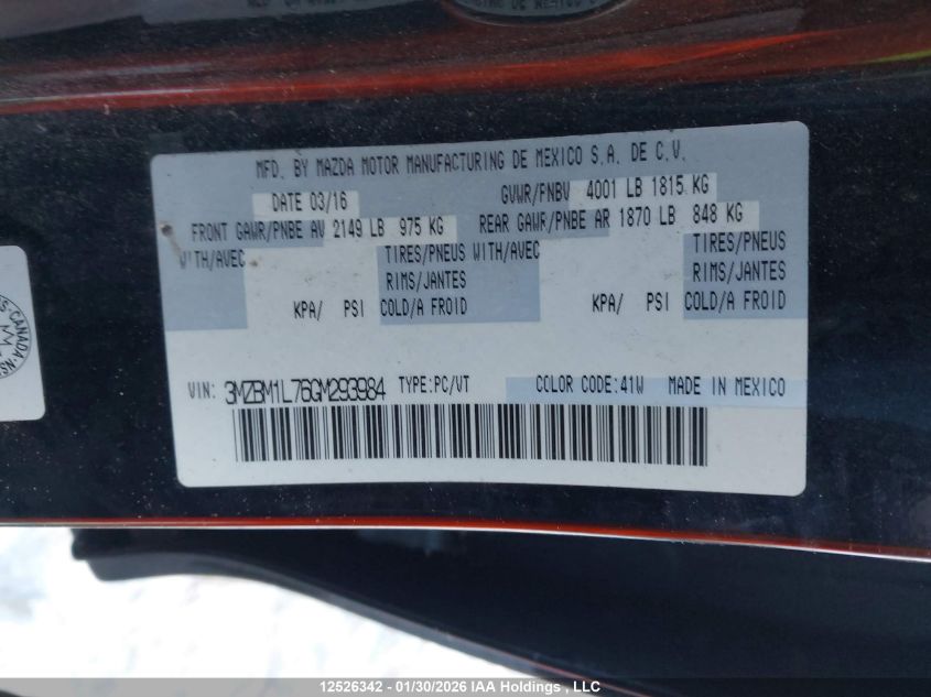 2016 Mazda Mazda3 Gs VIN: 3MZBM1L76GM293984 Lot: 12526342