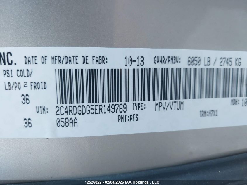 2014 Dodge Grand Caravan Crew VIN: 2C4RDGDG5ER149769 Lot: 12526822