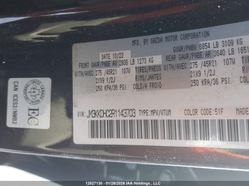 2024 Mazda Cx-9 VIN: JM3KKDHC2R1143703 Lot: 12527130