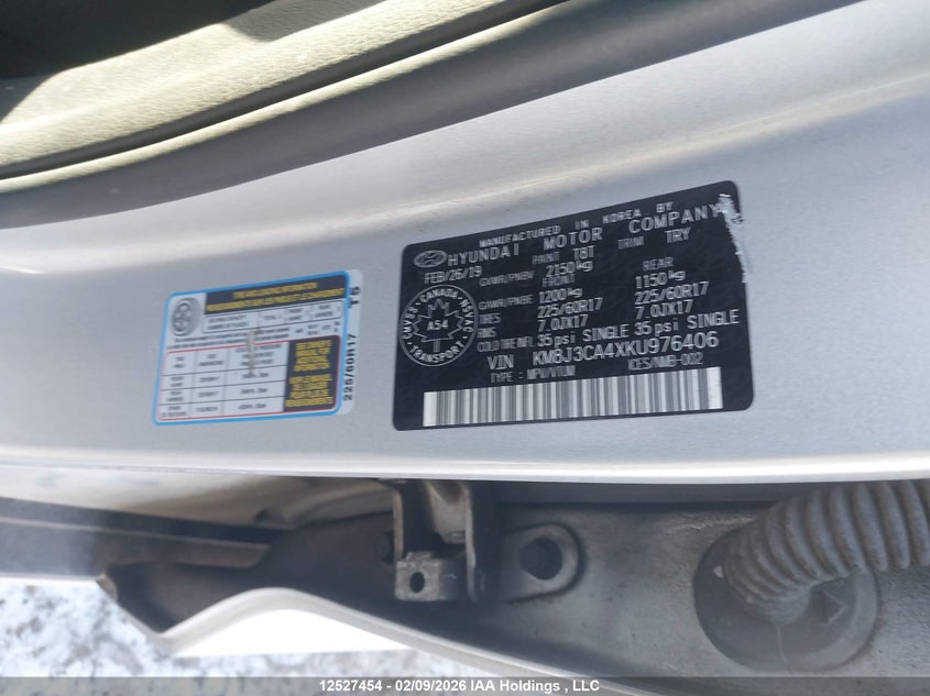 2019 Hyundai Tucson Limited/Sel/Sport/Ultimate/Value/Night VIN: KM8J3CA4XKU976406 Lot: 12527454